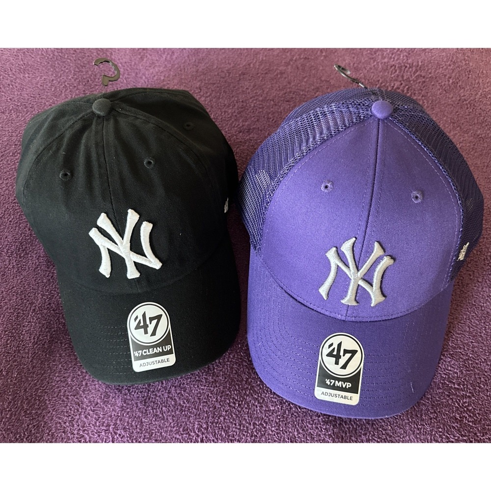 '47 NY Yankees Branson MVP Trucker Purple  & Clean Up Black‎ Adjustable Hats Lot